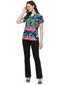 Hawaiian Shirts Womens Big Pink Flamingo Aloha Beach Shirt Blouse