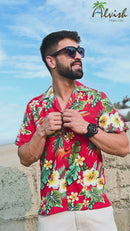 Hawaiian Shirt Mens Flower Leaf Beach Aloha Party Casual Holiday Short Sleeve
