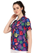 Hawaiian Shirt Women Flamingo Leaf Print Aloha Beach Blouse Camp Swim Party