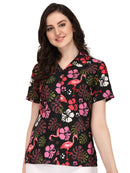 Hawaiian Shirt Women Flamingo Leaf Print Aloha Beach Blouse Camp Swim Party