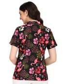 Hawaiian Shirt Women Flamingo Leaf Print Aloha Beach Blouse Camp Swim Party