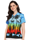 Hawaiian Shirt Women Coconut Tree Print Aloha Beach Top Blouse Casual