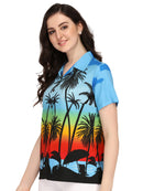 Hawaiian Shirt Women Coconut Tree Print Aloha Beach Top Blouse Casual