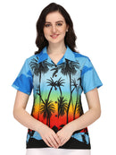 Hawaiian Shirt Women Coconut Tree Print Aloha Beach Top Blouse Casual