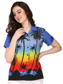 Hawaiian Shirt Women Coconut Tree Print Aloha Beach Top Blouse Casual