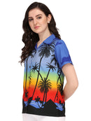 Hawaiian Shirt Women Coconut Tree Print Aloha Beach Top Blouse Casual