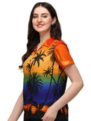 Hawaiian Shirt Women Coconut Tree Print Aloha Beach Top Blouse Casual