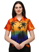 Hawaiian Shirt Women Coconut Tree Print Aloha Beach Top Blouse Casual