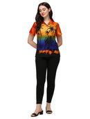 Hawaiian Shirt Women Coconut Tree Print Aloha Beach Top Blouse Casual