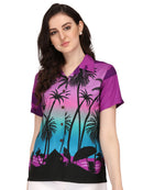 Hawaiian Shirt Women Coconut Tree Print Aloha Beach Top Blouse Casual