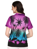 Hawaiian Shirt Women Coconut Tree Print Aloha Beach Top Blouse Casual