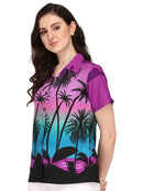 Hawaiian Shirt Women Coconut Tree Print Aloha Beach Top Blouse Casual
