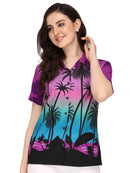 Hawaiian Shirt Women Coconut Tree Print Aloha Beach Top Blouse Casual