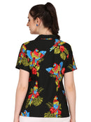 Hawaiian Shirt Women Parrot Flower Aloha Beach Camp Swim Top Blouse