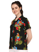 Hawaiian Shirt Women Parrot Flower Aloha Beach Camp Swim Top Blouse