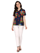 Hawaiian Shirt Women Parrot Flower Aloha Beach Camp Swim Top Blouse