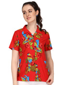Hawaiian Shirt Women Parrot Flower Aloha Beach Camp Swim Top Blouse