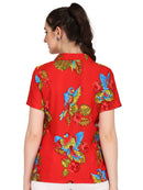 Hawaiian Shirt Women Parrot Flower Aloha Beach Camp Swim Top Blouse
