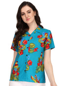 Hawaiian Shirt Women Parrot Flower Aloha Beach Camp Swim Top Blouse
