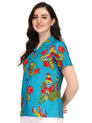 Hawaiian Shirt Women Parrot Flower Aloha Beach Camp Swim Top Blouse