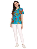 Hawaiian Shirt Women Parrot Flower Aloha Beach Camp Swim Top Blouse