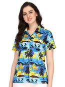 Hawaiian Shirt Women Allover Flower Aloha Beach Camp Swim Top Blouse
