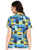 Hawaiian Shirt Women Allover Flower Aloha Beach Camp Swim Top Blouse