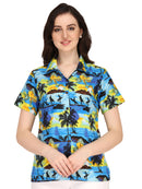 Hawaiian Shirt Women Allover Flower Aloha Beach Camp Swim Top Blouse