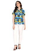 Hawaiian Shirt Women Allover Flower Aloha Beach Camp Swim Top Blouse