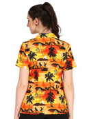 Hawaiian Shirt Women Allover Flower Aloha Beach Camp Swim Top Blouse