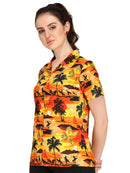 Hawaiian Shirt Women Allover Flower Aloha Beach Camp Swim Top Blouse