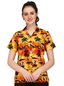 Hawaiian Shirt Women Allover Flower Aloha Beach Camp Swim Top Blouse