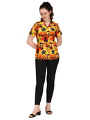 Hawaiian Shirt Women Allover Flower Aloha Beach Camp Swim Top Blouse