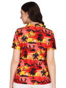 Hawaiian Shirt Women Allover Flower Aloha Beach Camp Swim Top Blouse