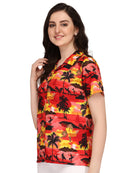Hawaiian Shirt Women Allover Flower Aloha Beach Camp Swim Top Blouse