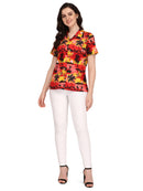 Hawaiian Shirt Women Allover Flower Aloha Beach Camp Swim Top Blouse