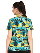 Hawaiian Shirt Women Allover Flower Aloha Beach Camp Swim Top Blouse