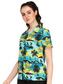 Hawaiian Shirt Women Allover Flower Aloha Beach Camp Swim Top Blouse