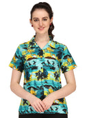 Hawaiian Shirt Women Allover Flower Aloha Beach Camp Swim Top Blouse