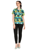Hawaiian Shirt Women Allover Flower Aloha Beach Camp Swim Top Blouse