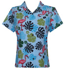 Hawaiian Shirt Women Flamingo Leaf Print Aloha Beach Blouse Camp Swim Party