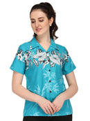 Hawaiian Shirt Women Bamboo Tree Print Aloha Beach Top Blouse Swim