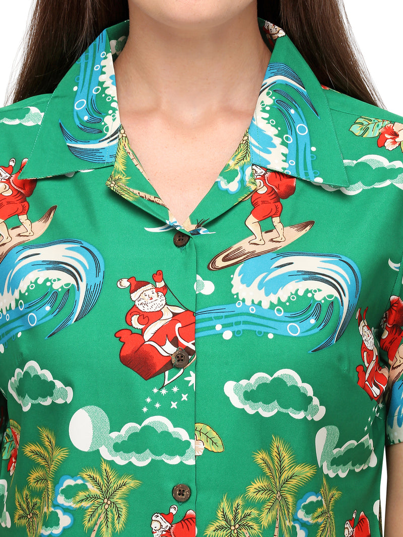 Hawaiian Shirt Womens Christmas Santa Claus Top Blouse Party Aloha Holiday Beach
