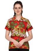 Hawaiian Shirts Womens Floral Scenic Beach Aloha Top Blouse Short Sleeve