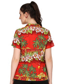 Hawaiian Shirts Womens Floral Scenic Beach Aloha Top Blouse Short Sleeve