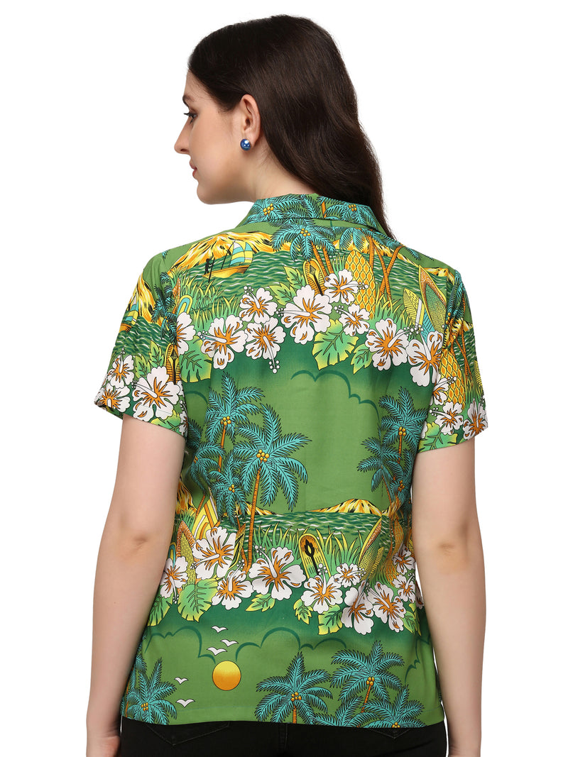 Hawaiian Shirts Womens Floral Scenic Beach Aloha Top Blouse Short Sleeve