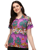 Hawaiian Shirts Womens Floral Scenic Beach Aloha Top Blouse Short Sleeve