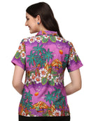 Hawaiian Shirts Womens Floral Scenic Beach Aloha Top Blouse Short Sleeve