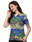 Hawaiian Shirts Womens Floral Scenic Beach Aloha Top Blouse Short Sleeve
