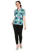 Hawaiian Shirt Women Flamingo Leaf Print Aloha Beach Blouse Camp Swim Party